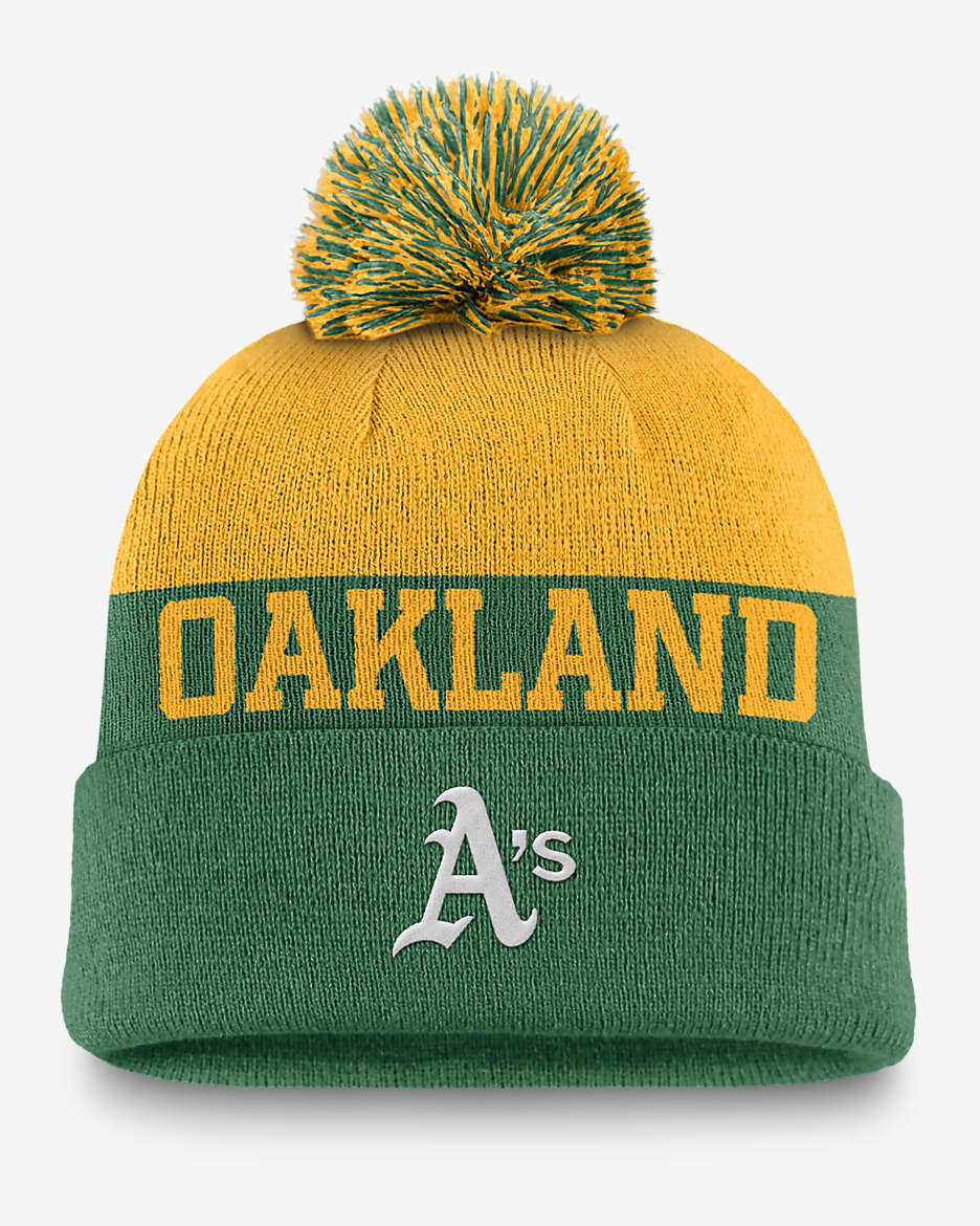 Oakland Athletics Rewind Peak Men s Nike MLB Cuffed Pom Beanie. Nike